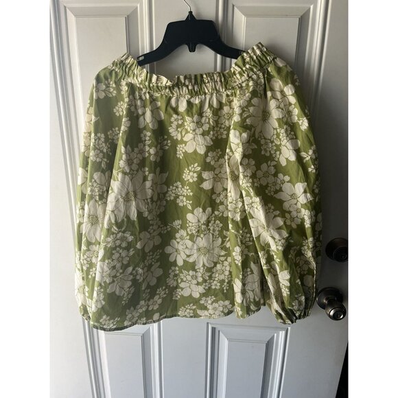 ALEMAIS NEW Leisa Organic Cotton Blouse Green Size 0 Floral Print Retro - Picture 7 of 9